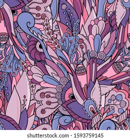 Floral seamless pattern with leaves, flowers and berries.