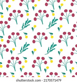 Floral seamless pattern, leaves and flowers. Plant background. Vector illustration.