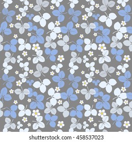 Floral seamless pattern with leaves and flowers of strawberry