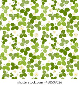 Floral seamless pattern with leaves and flowers of strawberry