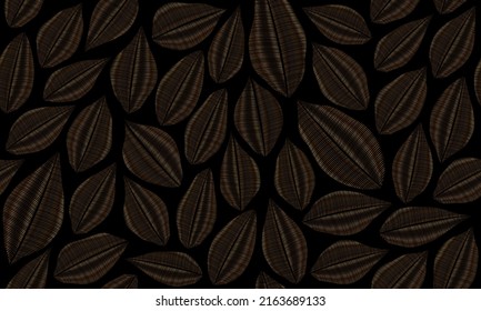 Floral seamless pattern with leaves. Luxurious background of stylized golden leaves on a dark background, floral theme