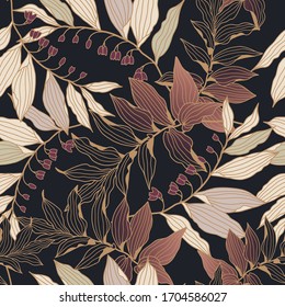 
Floral seamless pattern with leaves on a dark background