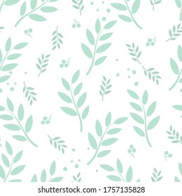 Floral seamless pattern with leaves on white background vector. Olive branch, flat design for print.