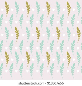 Floral seamless pattern with leaves on a light pink background