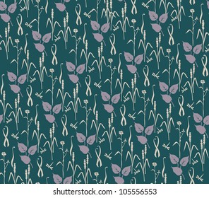 Floral seamless pattern. Leaves ornamental background. Floral seamless texture with plant motifs in retro style