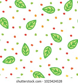 Floral seamless pattern with leaves over white background. Hand drawn fabric ornamental background. Floral line art decor design