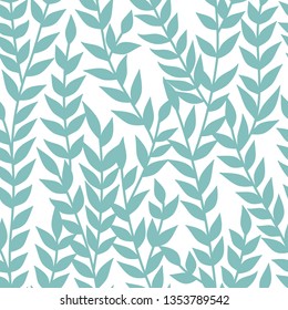 Floral seamless pattern with leaves. Plant texture for fabric, wrapping, wallpaper and paper. Trendy green and white background, vector.