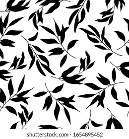 Floral seamless pattern with leaves silhouette. Vector illustration.