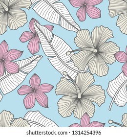 Floral seamless pattern with leaves. tropical background