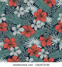 Floral seamless pattern with leaves. tropical background