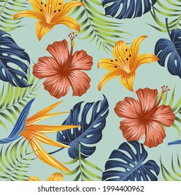 Floral seamless pattern with leaves. tropical background	