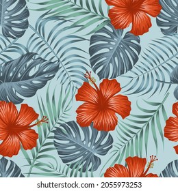 Floral seamless pattern with leaves. tropical background	