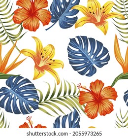 Floral seamless pattern with leaves. tropical background	