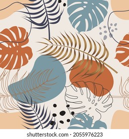 Floral seamless pattern with leaves. tropical background	
