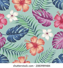 Floral seamless pattern with leaves. tropical background	