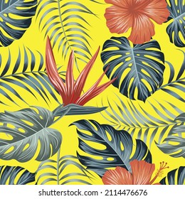 Floral seamless pattern with leaves. tropical background	