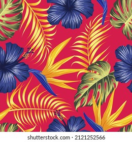 Floral seamless pattern with leaves. tropical background