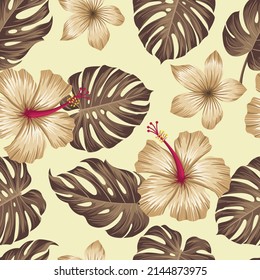 Floral seamless pattern with leaves. tropical background