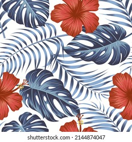 Floral seamless pattern with leaves. tropical background