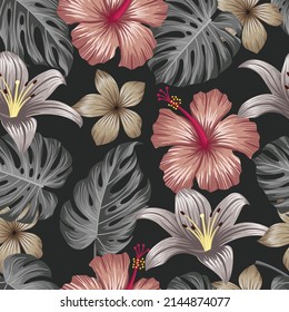 Floral seamless pattern with leaves. tropical background