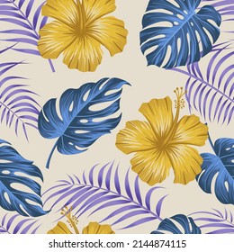 Floral seamless pattern with leaves. tropical background