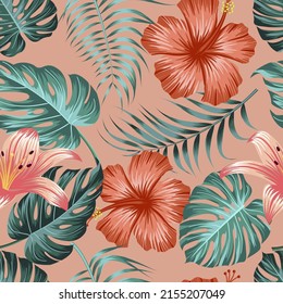 Floral seamless pattern with leaves. tropical background	