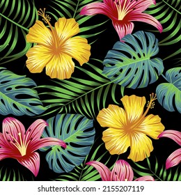 Floral seamless pattern with leaves. tropical background	