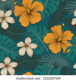 Patrón floral sin costuras con hojas. fondo tropical	
