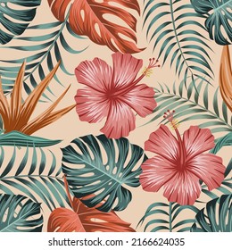 Floral seamless pattern with leaves. tropical background	
