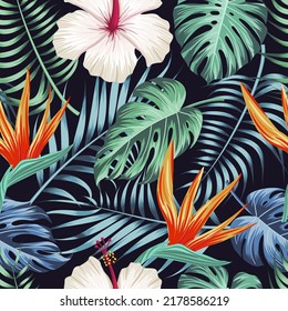 Floral seamless pattern with leaves. tropical background	
