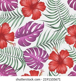 Floral seamless pattern with leaves. tropical background