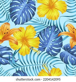 Floral seamless pattern with leaves. tropical background