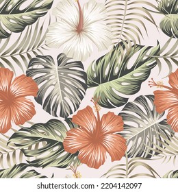 Floral seamless pattern with leaves. tropical background