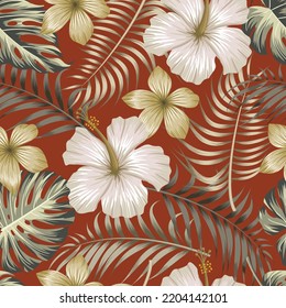 Floral seamless pattern with leaves. tropical background