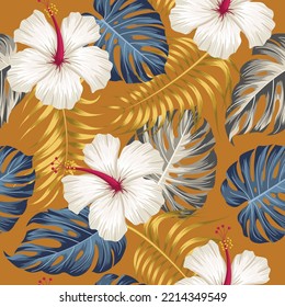 Floral seamless pattern with leaves. tropical background	