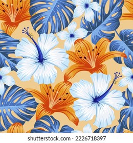 Floral seamless pattern with leaves. tropical background