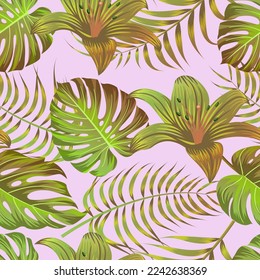 Floral seamless pattern with leaves. tropical background