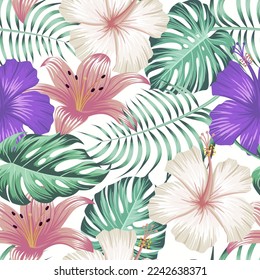 Floral seamless pattern with leaves. tropical background