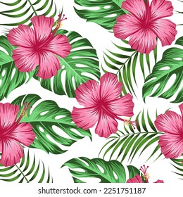 Floral seamless pattern with leaves. tropical background