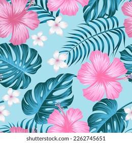 Floral seamless pattern with leaves. tropical background