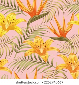 Floral seamless pattern with leaves. tropical background