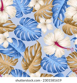 Floral seamless pattern with leaves. tropical background