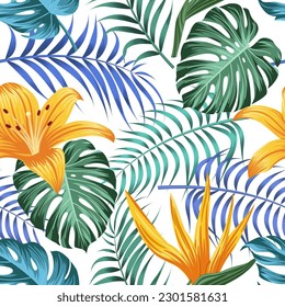 Floral seamless pattern with leaves. tropical background