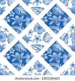 Floral seamless pattern with leaves. tropical background geometrical shapes