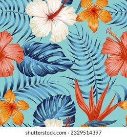 Floral seamless pattern with leaves. tropical background	
