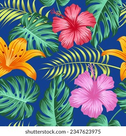 Floral seamless pattern with leaves. tropical background