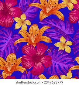 Floral seamless pattern with leaves. tropical background