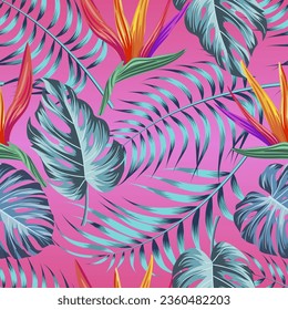 Floral seamless pattern with leaves. tropical background