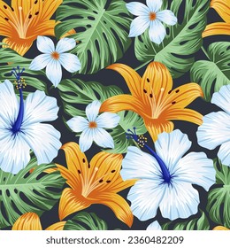 Floral seamless pattern with leaves. tropical background