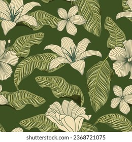 Floral seamless pattern with leaves. tropical background